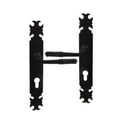 OUVRE&DECO Poignée De Porte D'entrée Rustique En Style Fer Noir Sur Plaque Clé I Entraxe Réhausse 1 Côté 195 Mm, LORRAINE
