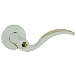 OUVRE&DECO Poignée De Porte Intérieure Design En Laiton Blanc Et Poli Sur Rosace Ronde Cle L(serrure), EVITA