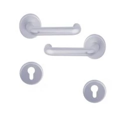 OUVRE&DECO Poignée De Porte D'entrée Design En Aluminium Anodisé Argent F1 Sur Rosace Ronde Clé I, HAARLEM