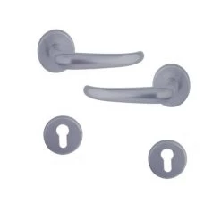 OUVRE&DECO Poignée De Porte D'entrée Design En Aluminium Anodisé Inox Mat Velouté Sur Rosace Ronde Clé I, SEATTLE