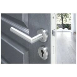 OUVRE&DECO Poignée De Porte VELOX FIX En Inox Sur Rosace à Jupe Ronde Fonction Clé I, Modèle ALBA