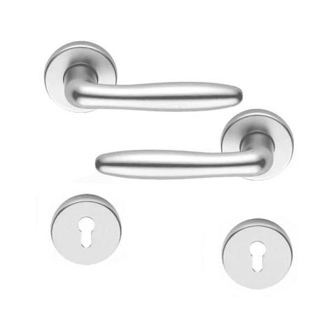 OUVRE&DECO Poignée De Porte D'entrée Design En Aluminium Anodisé Argent F1 Sur Rosace Ronde Clé I, VENUS 3 OUVRE&DECO Poignée De Porte D'entrée Design En Aluminium Anodisé Argent F1 Sur Rosace Ronde Clé I, VENUS