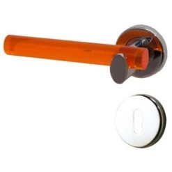 OUVRE&DECO 1/2 Poignée De Porte Intérieure Gauche Design En Métal Chromé Et Acrylique Translucide Orange Sur Rosace Ronde Clé L, VITAMINE