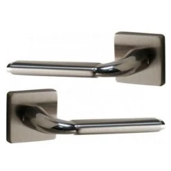 OUVRE&DECO Poignée De Porte Design En Laiton Nickel Satiné HIGH COAT Béquille Lisse Sur Rosace Carrée BdC, NATHALIE