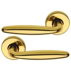 OUVRE&DECO Poignée De Porte Intérieure Design En Laiton Poli Brillant Sur Rosace Ronde BdC, RAPHAËLA