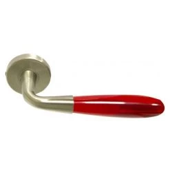 OUVRE&DECO Poignée De Porte Intérieure Design En Aluminium Nickel Mat Et Acrylique Translucide Rouge Sur Rosace Ronde BdC, ARC EN CIEL -OUVRE Soldes 61521 2