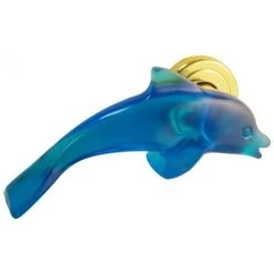 OUVRE&DECO 1/2 Poignée De Porte Enfant GAUCHE En Résine Translucide Bleu Sur Rosace Laiton Poli BdC, DAUPHIN