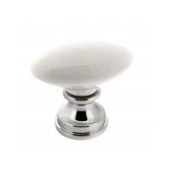 OUVRE&DECO Bouton De Porte Et Tiroir De Meuble En Porcelaine Blanche Et Zamak Chromé Brillant 39X22mm, SOLITAIRE