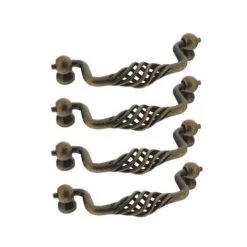 OUVRE&DECO Lot De 4 Poignées De Porte Ou Tiroir De Meuble En Acier Patiné Entraxe 96 Mm, TOMBANTE TORSADE