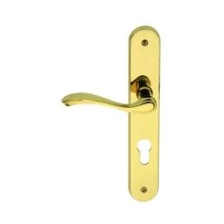 OUVRE&DECO 1/2 Poignée De Porte D'entrée Gauche Design En Laiton Poli Sur Plaque Clé I Entraxe 195 Mm, LAURA