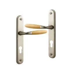 OUVRE&DECO Poignée De Porte D'entrée Design En Aluminium Nickel Mat Et Bois Clair Sur Plaque Clé I Entraxe 195 Mm, JANICE